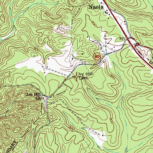 Topographic Map of Ivy Hill Cemetery, VA