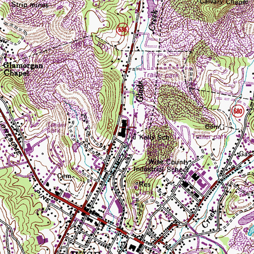 Topographic Map of J J Kelly High School, VA