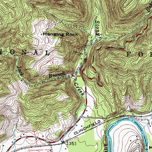 Topographic Map of Jack Branch, VA