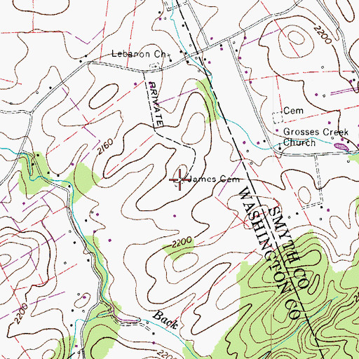 Topographic Map of James Cemetery, VA