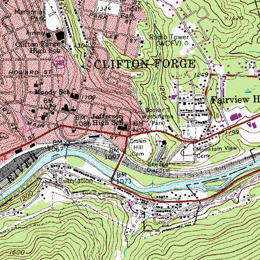 Topographic Map of Clifton Forge Elementary School (historical), VA