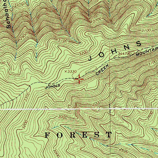 Topographic Map of Johns Creek Mountain Trail, VA