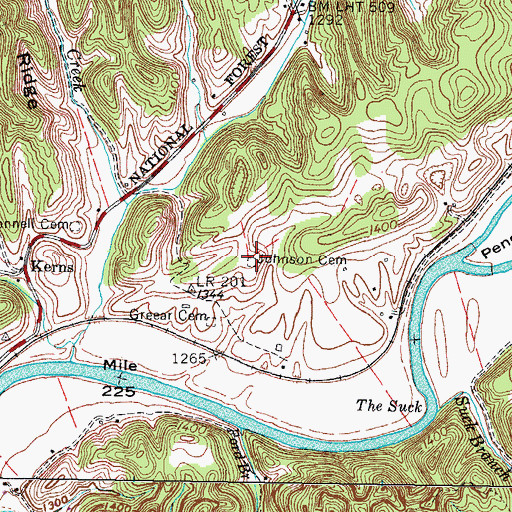 Topographic Map of Johnson Cemetery, VA