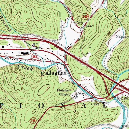Topographic Map of Johnsons Creek, VA