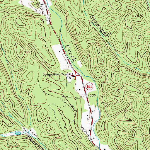 Topographic Map of Johnsons Creek Church, VA