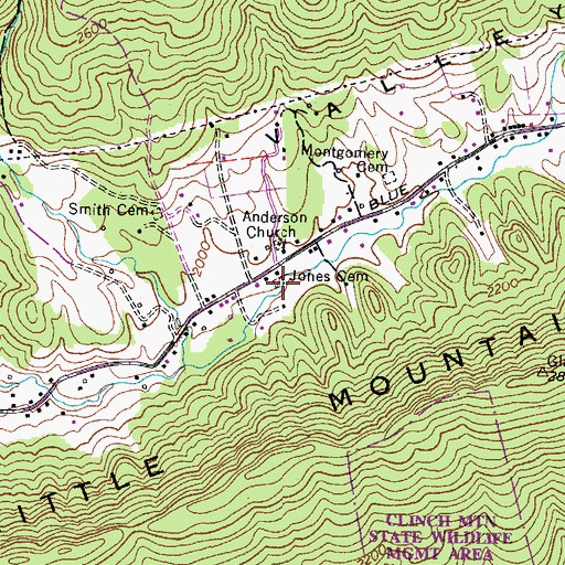 Topographic Map of Jones Cemetery, VA