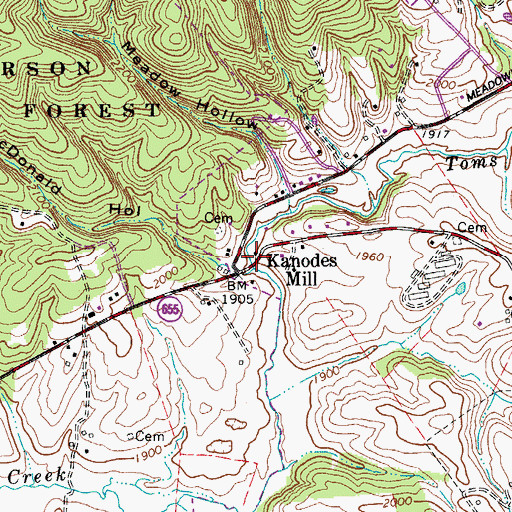 Topographic Map of Kanodes Mill, VA