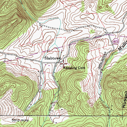 Topographic Map of Keesling Cemetery, VA