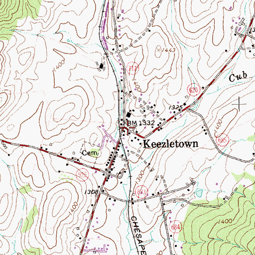 Topographic Map of Keezletown, VA