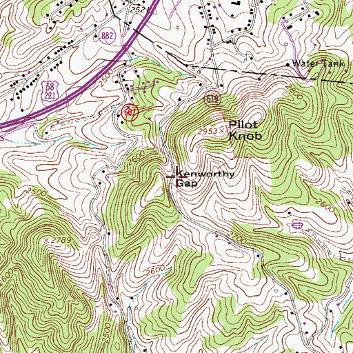 Topographic Map of Kenworthy Gap, VA