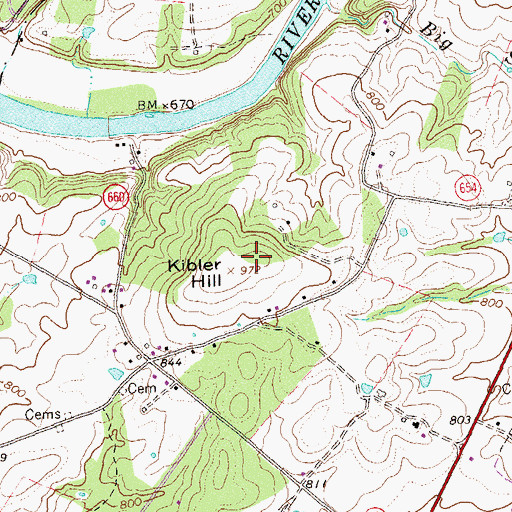 Topographic Map of Kibler Hill, VA