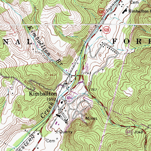 Topographic Map of Kimballton Branch, VA