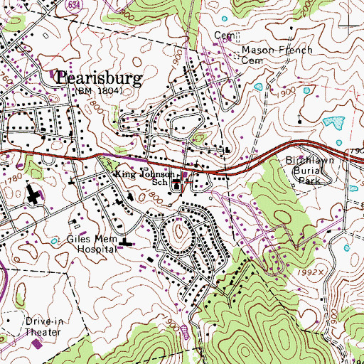 Topographic Map of King Johnson School, VA