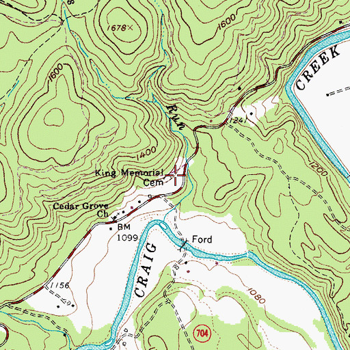 Topographic Map of King Memorial Cemetery, VA