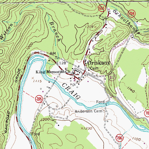 Topographic Map of King Memorial Church, VA