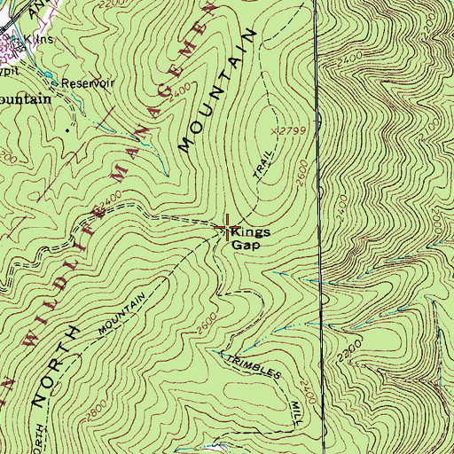 Topographic Map of Kings Gap, VA