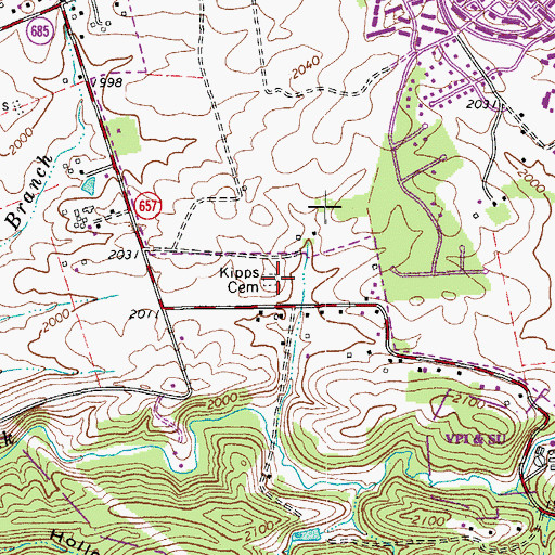 Topographic Map of Kipps Cemetery, VA
