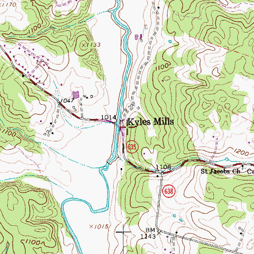 Topographic Map of Kyles Mills, VA