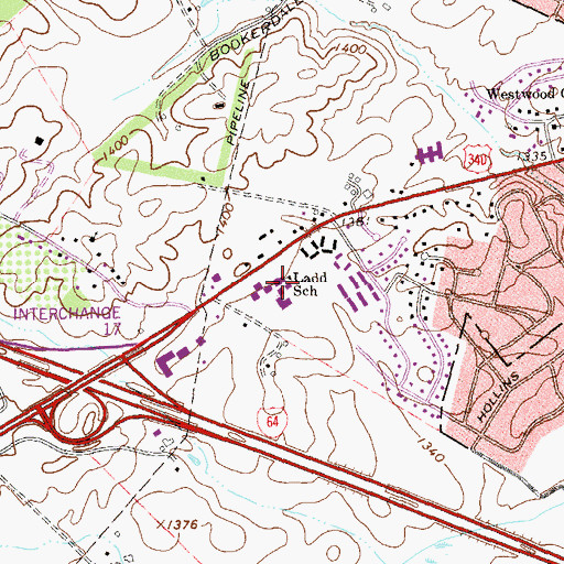 Topographic Map of Ladd Elementary School, VA