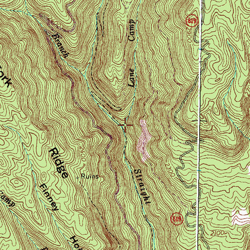 Topographic Map of Lane Camp Branch, VA