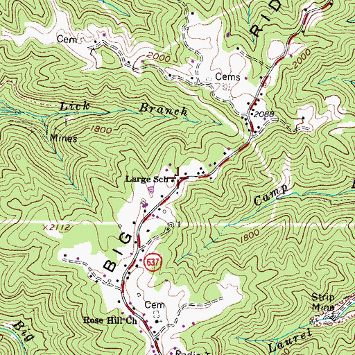 Topographic Map of Large School, VA