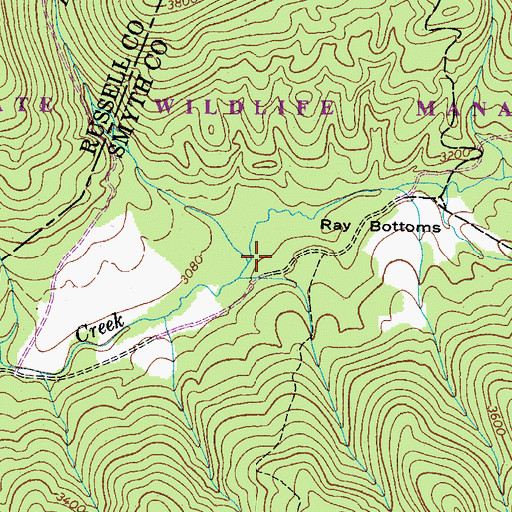 Topographic Map of Laurel Bed Creek, VA