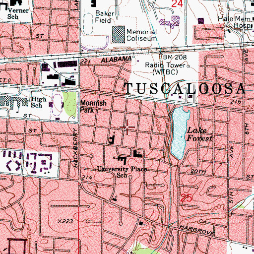 Topographic Map of Pullentown (historical), AL
