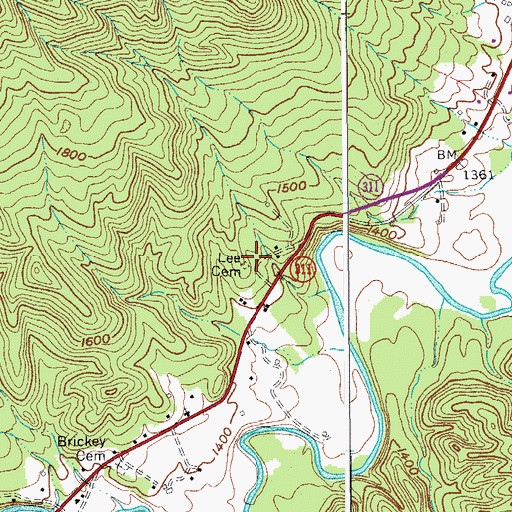 Topographic Map of Lee Cemetery, VA