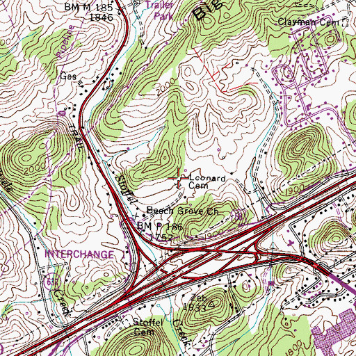 Topographic Map of Leonard Cemetery, VA