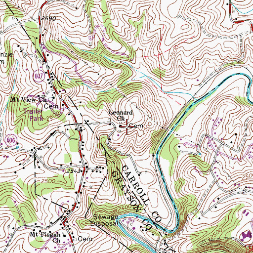 Topographic Map of Leonard Church, VA