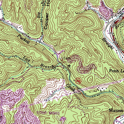Topographic Map of Lick Branch, VA