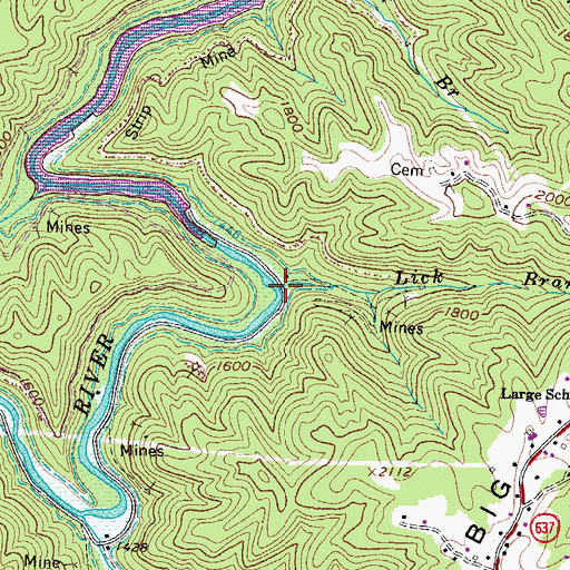 Topographic Map of Lick Branch, VA