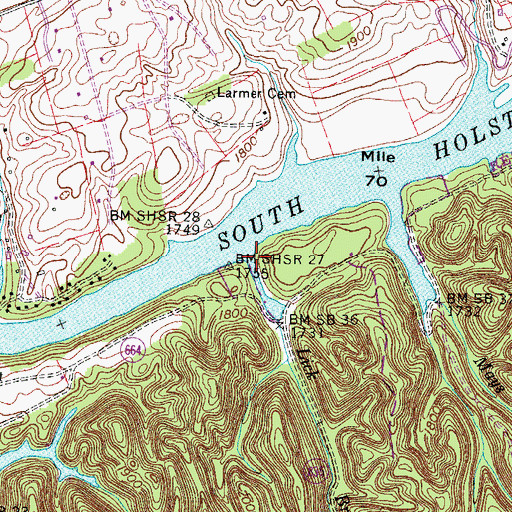 Topographic Map of Lick Branch, VA