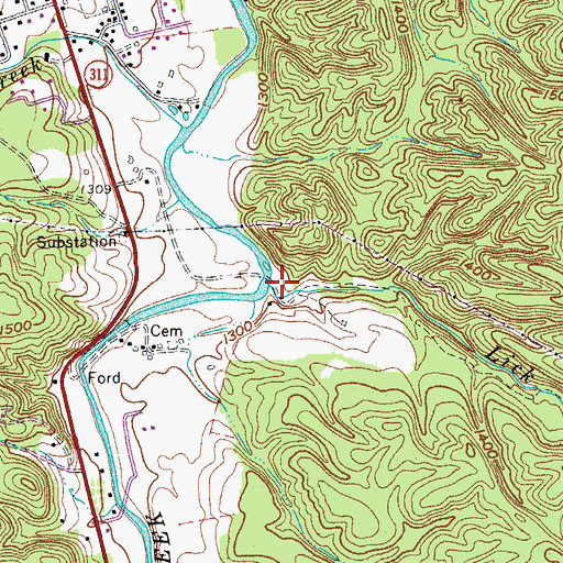 Topographic Map of Lick Branch, VA