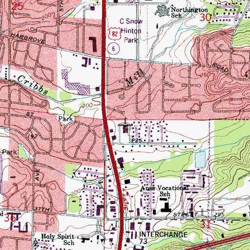 Topographic Map of Ridgecrest Baptist Church, AL