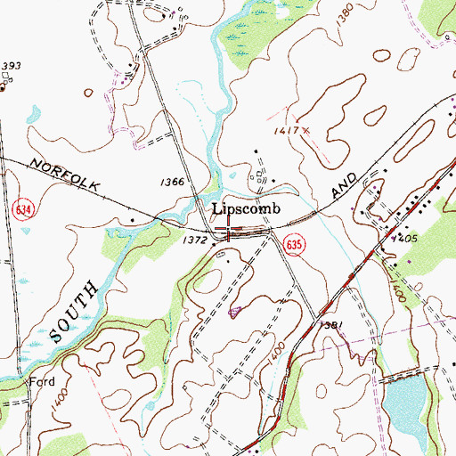 Topographic Map of Lipscomb, VA