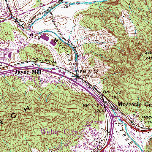 Topographic Map of Little Moccasin Creek, VA