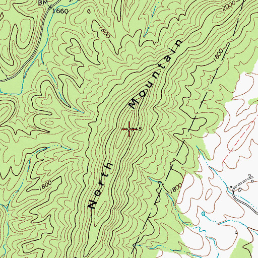 Topographic Map of Little North Mountain, VA