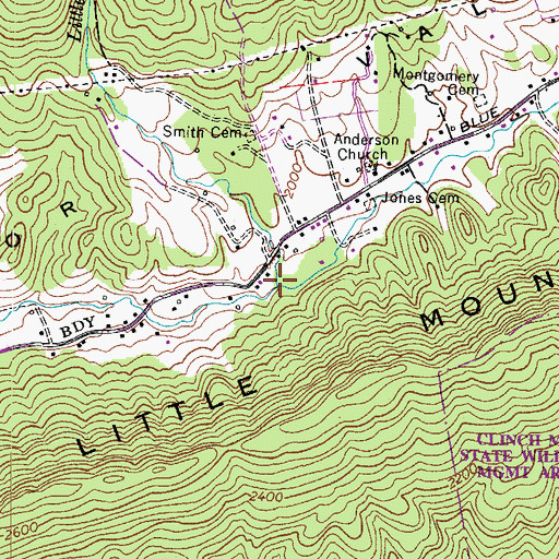 Topographic Map of Little Tumbling Creek, VA