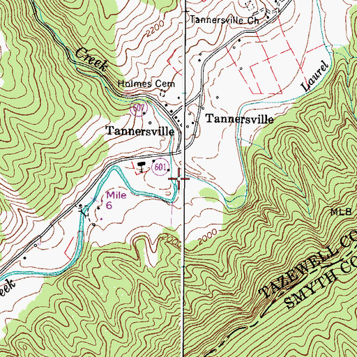 Topographic Map of Little Tumbling Creek, VA