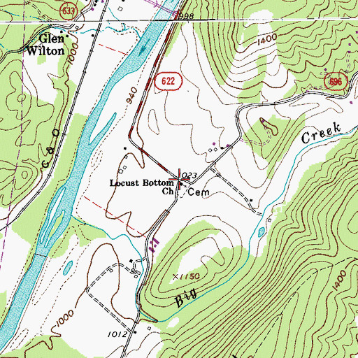 Topographic Map of Locust Bottom Church, VA