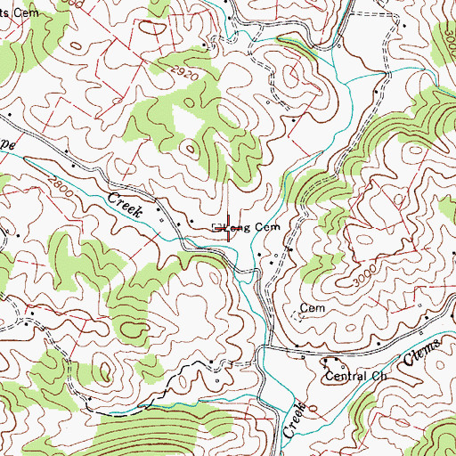 Topographic Map of Long Cemetery, VA
