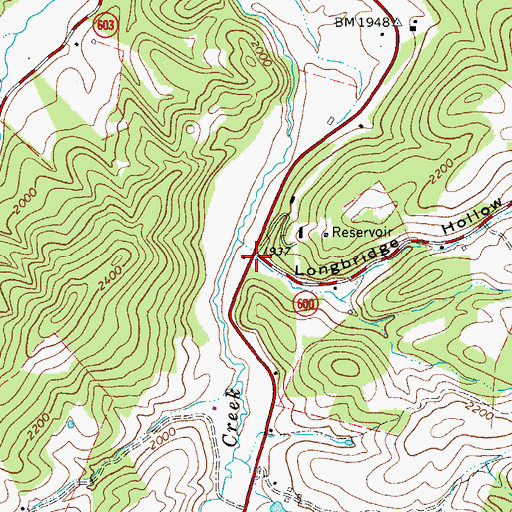 Topographic Map of Longbridge Hollow, VA