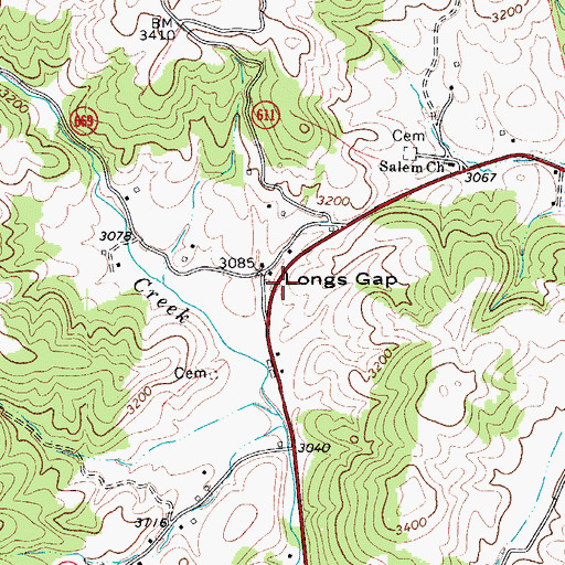 Topographic Map of Longs Gap, VA