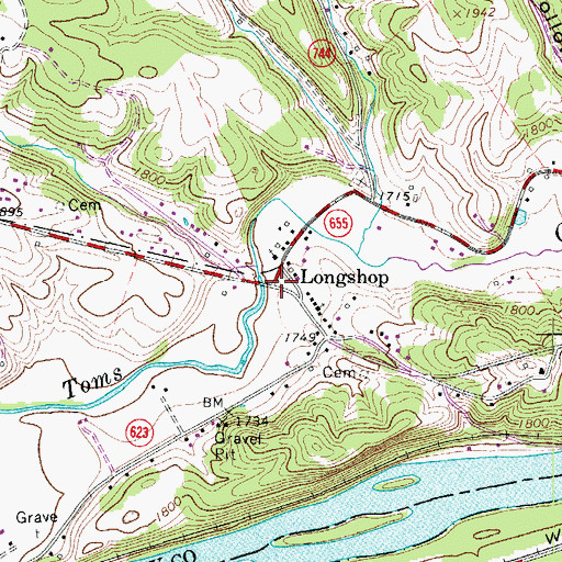 Topographic Map of Longshop, VA