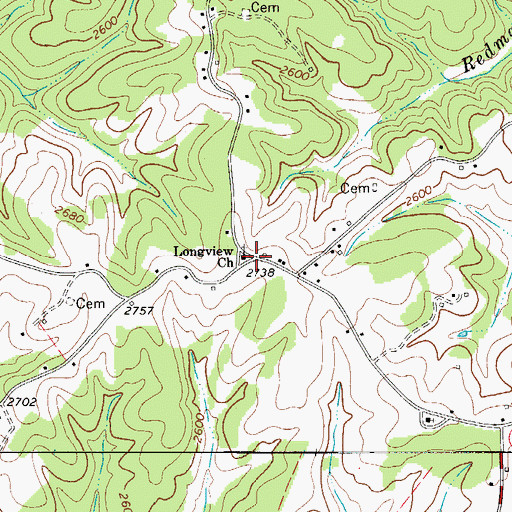 Topographic Map of Longview Church, VA