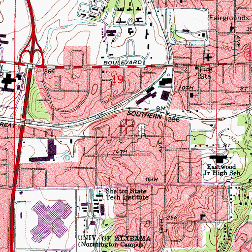 Topographic Map of Rosewood, AL
