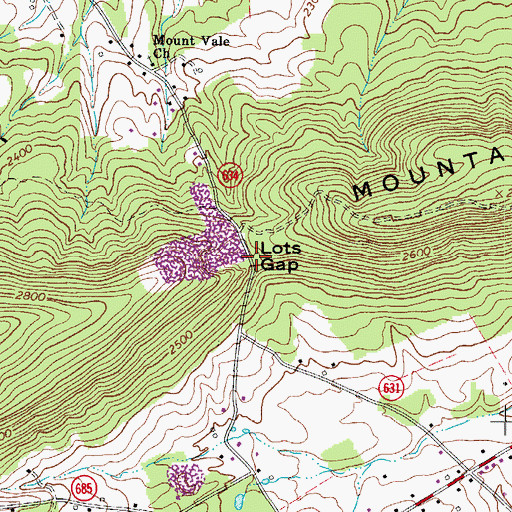 Topographic Map of Lots Gap, VA