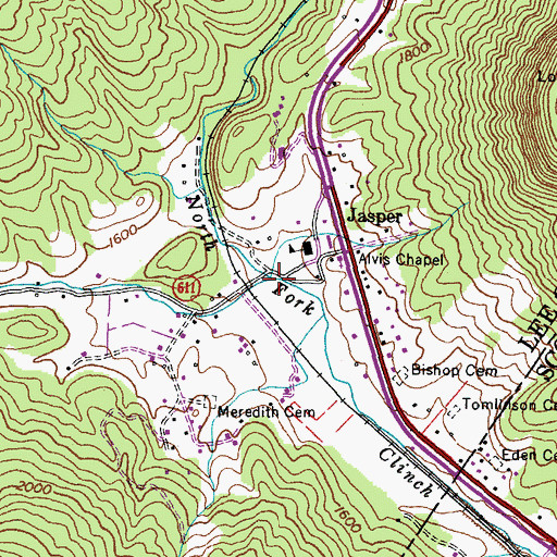Topographic Map of Lovelady Creek, VA