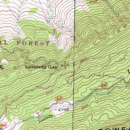 Topographic Map of Lovelady Gap, VA